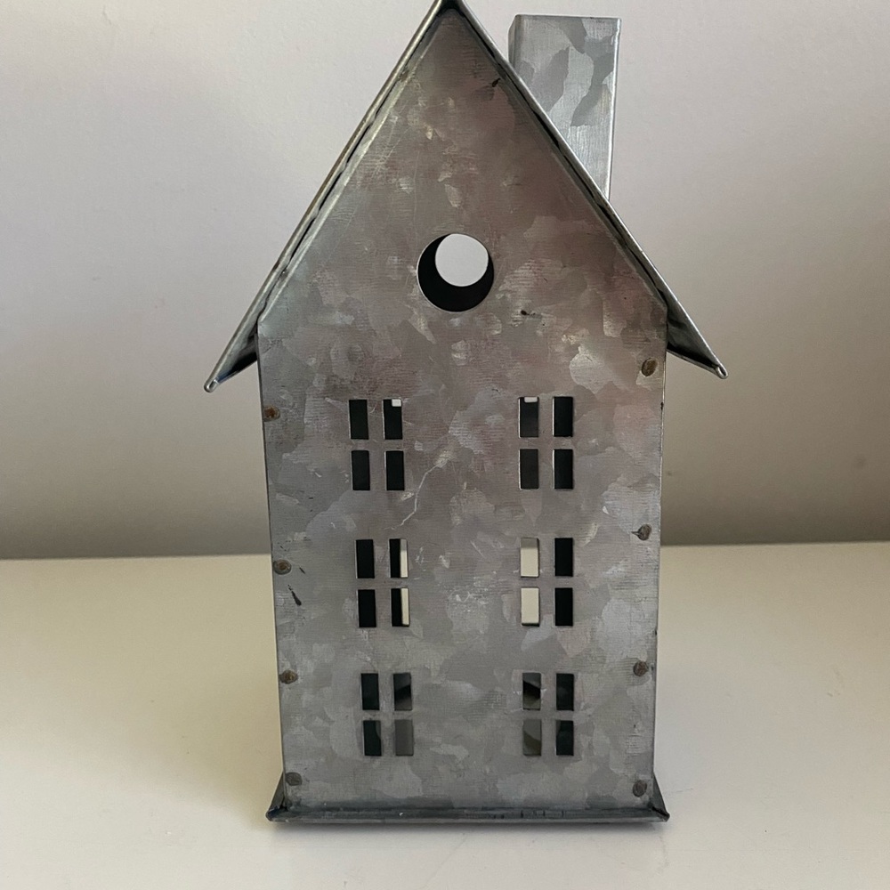 Pottery Barn Gray Galvanized Decorative House Lantern Christmas Village NEW - Picture 3 of 7